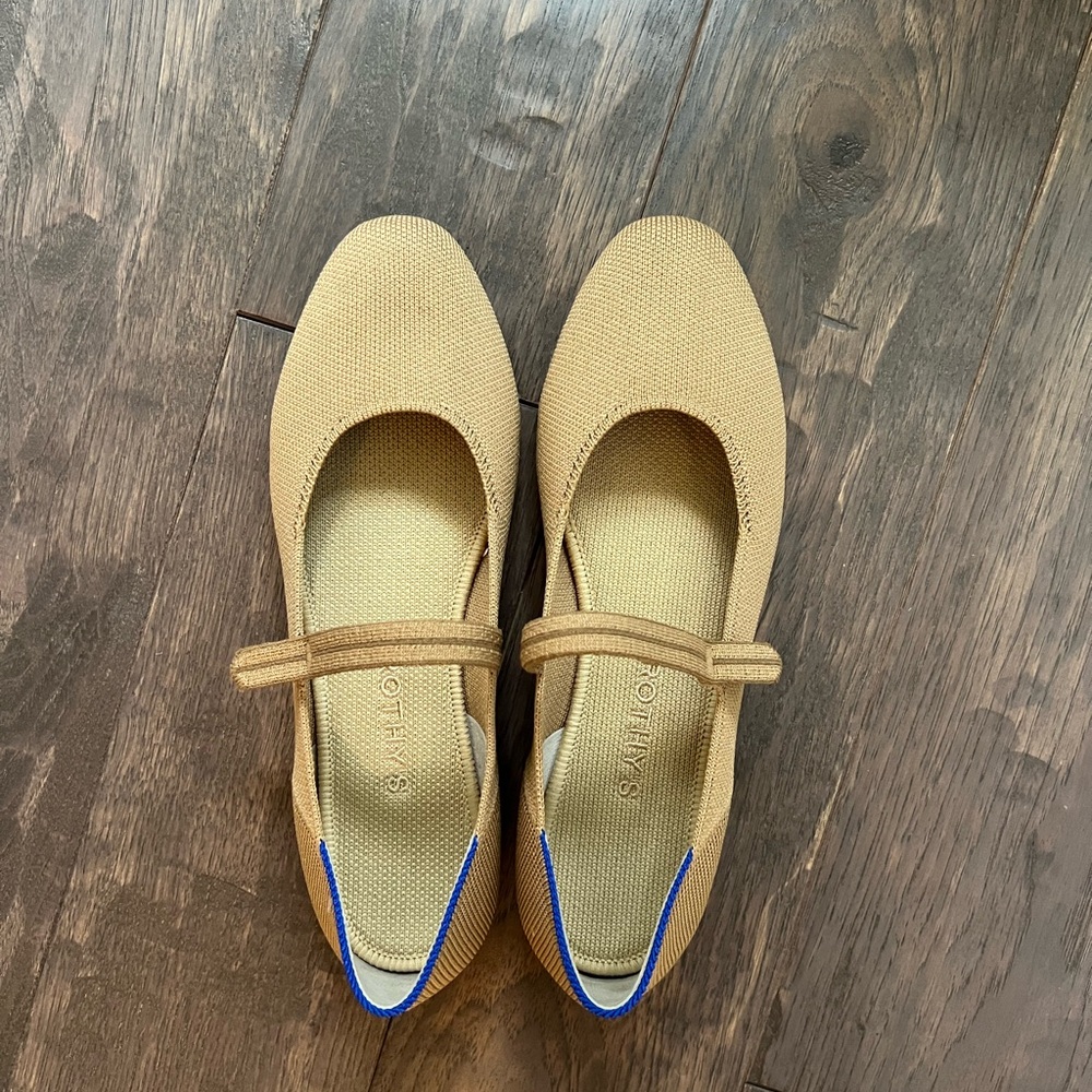 Rothy's Beige Mary Jane Flats with Blue Detail